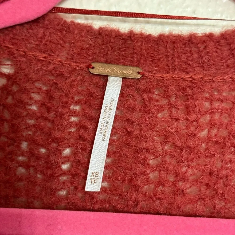 Free People Alpaca Weekend Getaway Red Cardigan Sweater Size XS Oversized fit